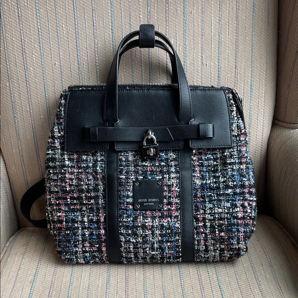 Henri Bendel Black and Multicolor Tweed Jetsetter Backpack